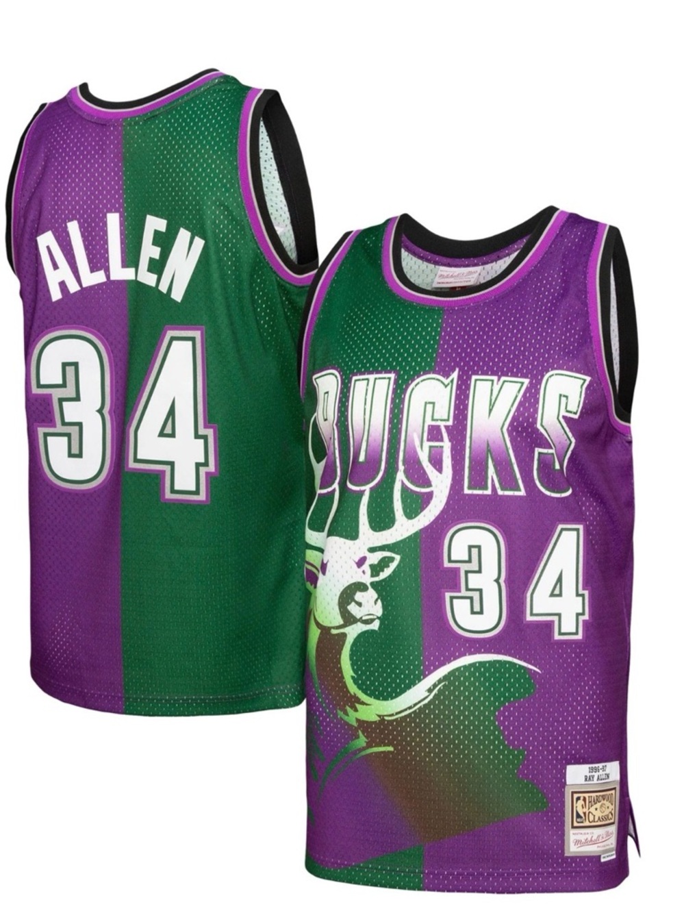 Ray Allen MITCHELL & NESS NBA SPLIT SWINGMAN JERSEY MILWAUKEE BUCKS 1996 SZ MED